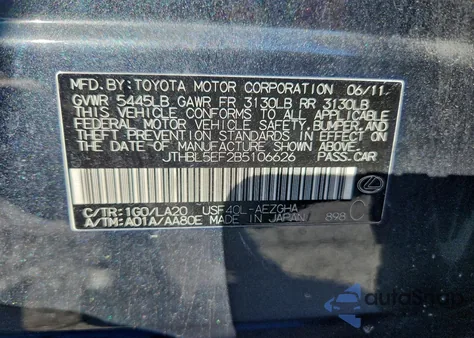 2011 Lexus Ls 460 from USA, damaged, VIN JTHBL5EF2B5106626